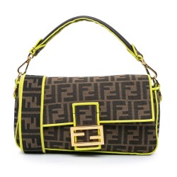 Fendi Medium Zucca Canvas Fluo Trim Baguette Satchel