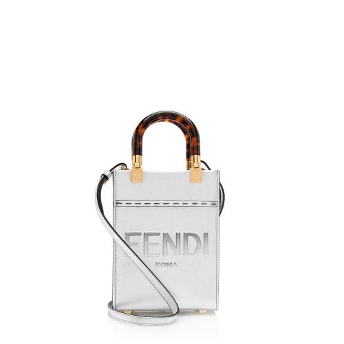 Fendi Metallic Leather Sunshine Mini Shopper Tote