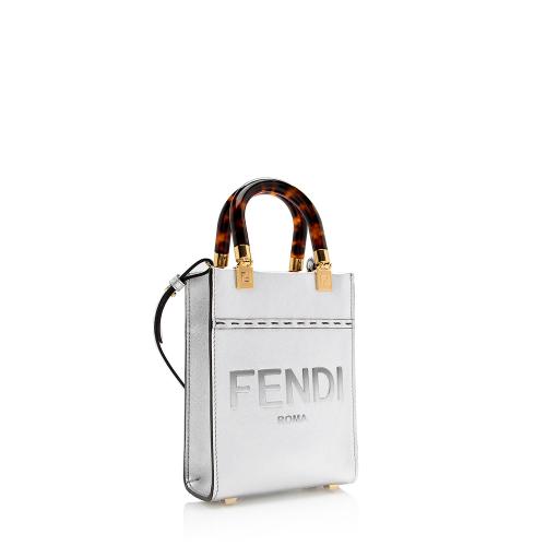 Fendi Metallic Leather Sunshine Mini Shopper Tote