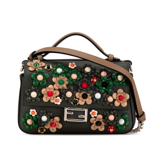 Fendi Micro Leather Flowerland Double Baguette Satchel