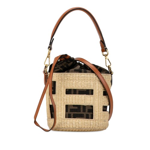 Fendi Mini Straw and Canvas Zucca Step Out Bag