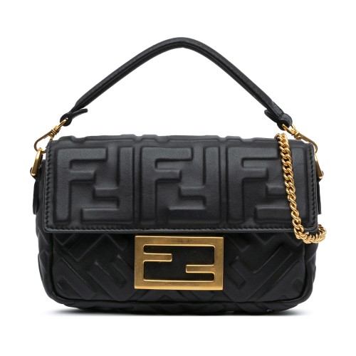 Fendi Mini Zucca Embossed Leather Baguette Satchel