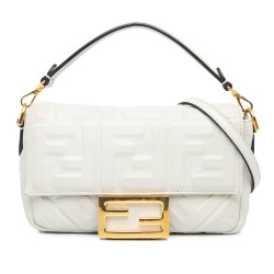 Fendi Mini Zucca Embossed Leather Baguette Satchel