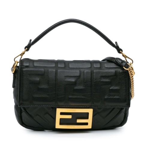 Fendi Mini Zucca Embossed Leather Baguette Satchel