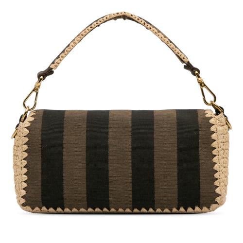 Fendi Pequin Canvas and Raffia Mamma Baguette