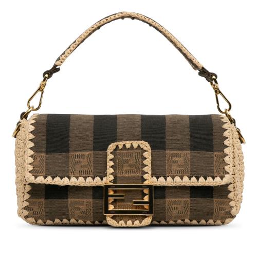 Fendi Pequin Canvas and Raffia Mamma Baguette