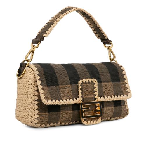 Fendi Pequin Canvas and Raffia Mamma Baguette