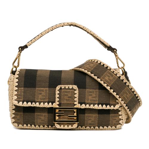 Fendi Pequin Canvas and Raffia Mamma Baguette