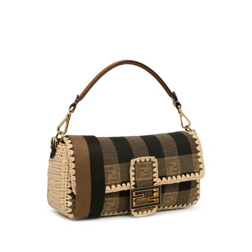 Fendi Pequin Gingham Canvas And Raffia Baguette Satchel Fendi Handbags Bag Borrow or Steal