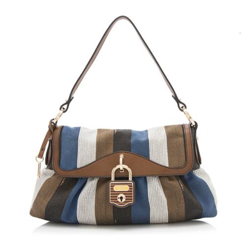 Fendi Striped Canvas Chef Shoulder Bag