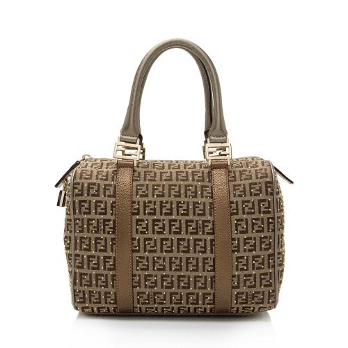 Fendi Studded Zucchino Leather Small Boston Bag