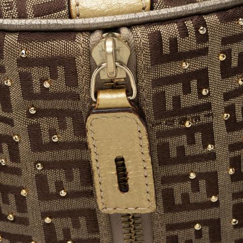 Fendi Studded Zucchino Leather Small Boston Bag