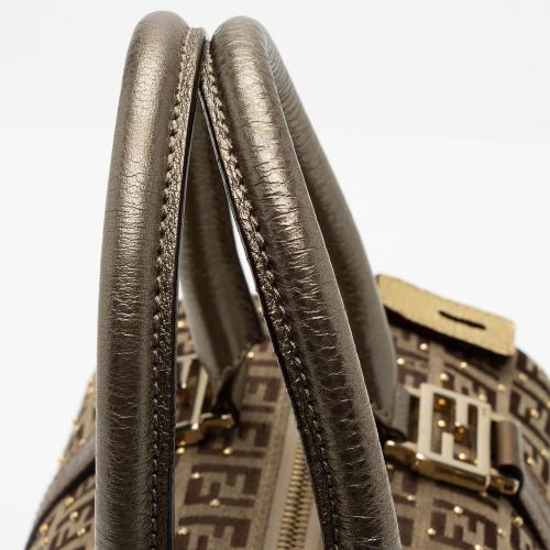 Fendi Studded Zucchino Leather Small Boston Bag