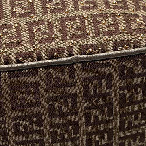 Fendi Studded Zucchino Leather Small Boston Bag