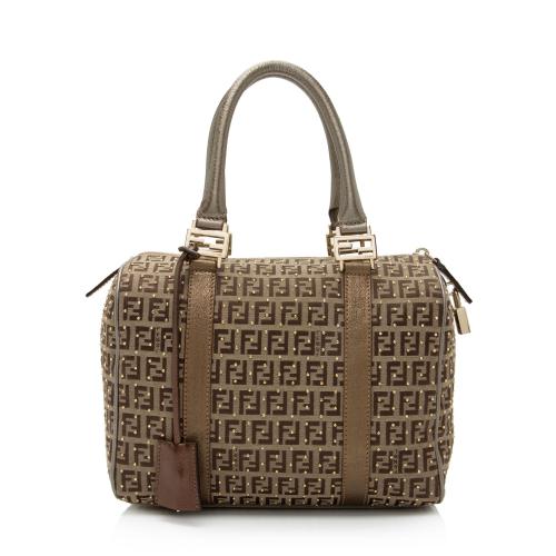 Fendi Studded Zucchino Leather Small Boston Bag