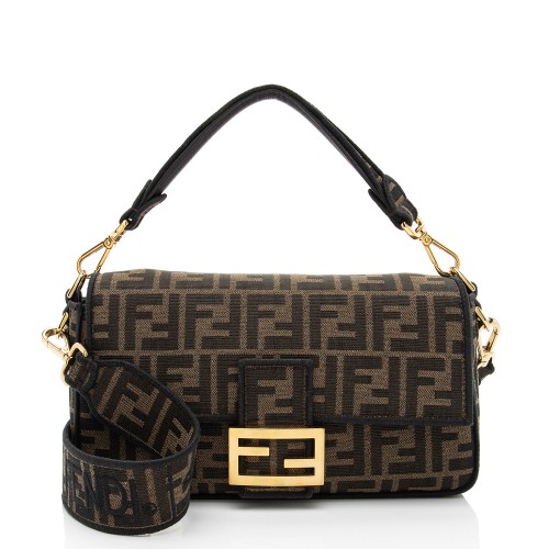 Fendi Zucca Calfskin Baguette Shoulder Bag