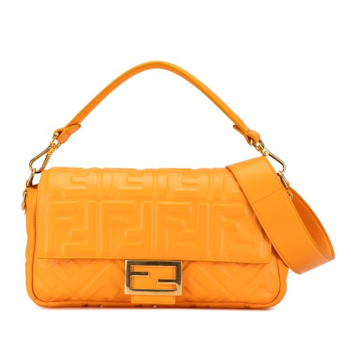 Fendi Zucca Embossed Leather Baguette Satchel