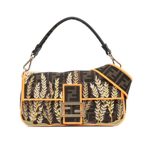 Fendi Zucca Embroidered Canvas Baguette Satchel