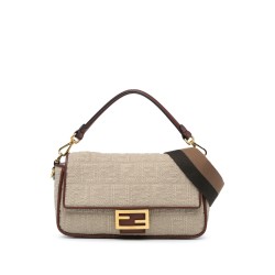 Fendi Zucca Embroidered Canvas Baguette Satchel