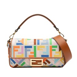 Fendi Zucca Embroidered Canvas Baguette Satchel