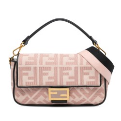 Fendi Zucca Embroidered Canvas Baguette Satchel