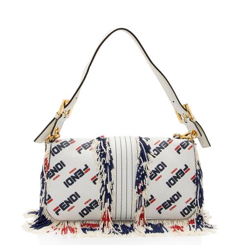 Fendi x Fila Calfskin Mania Beaded Fringe Baguette Shoulder Bag