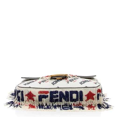 Fendi x Fila Calfskin Mania Beaded Fringe Baguette Shoulder Bag