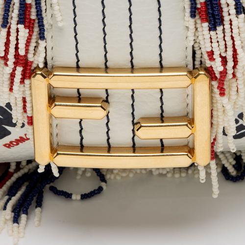 Fendi x Fila Calfskin Mania Beaded Fringe Baguette Shoulder Bag