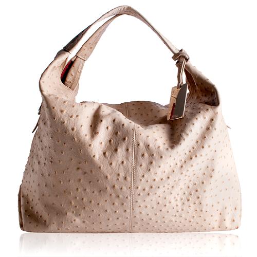 Furla Ostrich Leather Elisabeth Hobo Handbag