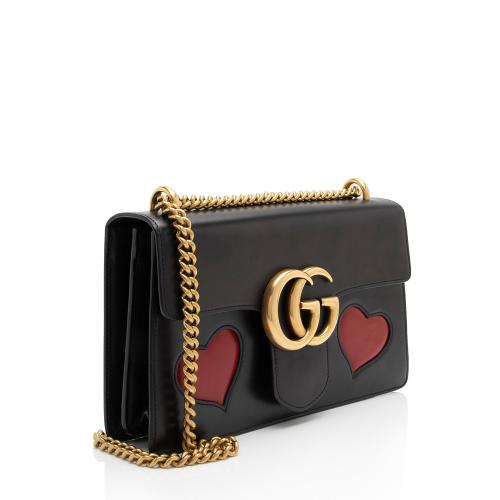 Gucci Calfskin Malaga Kid Heart GG Marmont Small Flap Bag