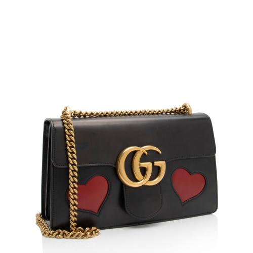 Gucci Calfskin Malaga Kid Heart GG Marmont Small Flap Bag