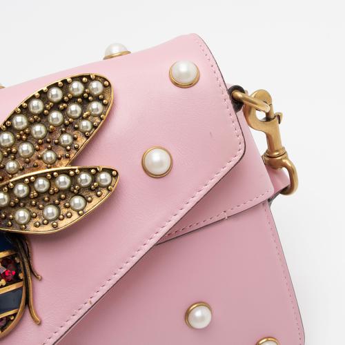 Gucci Calfskin Pearl Bee Broadway Mini Shoulder Bag