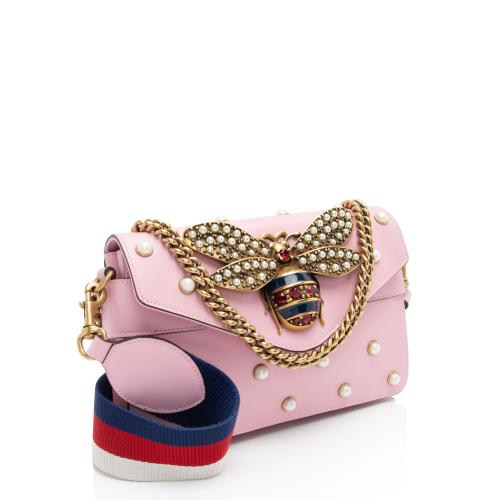 Gucci Calfskin Pearl Bee Broadway Mini Shoulder Bag