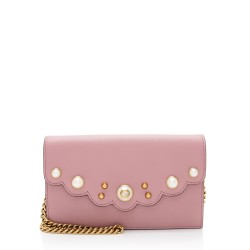 Gucci Calfskin Peony Pearly Mini Wallet on Chain