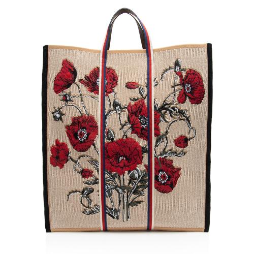 Gucci Canvas Embroidered Floral Vertical Tote