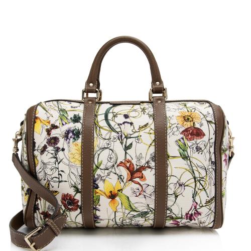 Gucci Canvas Flora Joy Convertible Medium Boston Bag