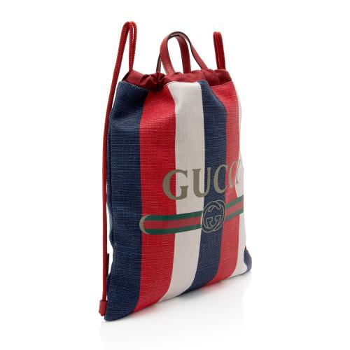 Gucci Canvas Sylvie Stripe Logo Drawstring Backpack