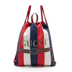 Gucci Canvas Sylvie Stripe Logo Drawstring Backpack