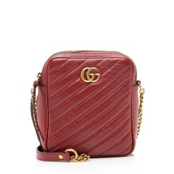 Gucci Diagonal Matelasse Leather GG Marmont Double Zip Mini Camera Bag