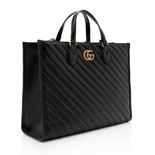 Gucci Diagonal Matelasse Leather GG Marmont Tote