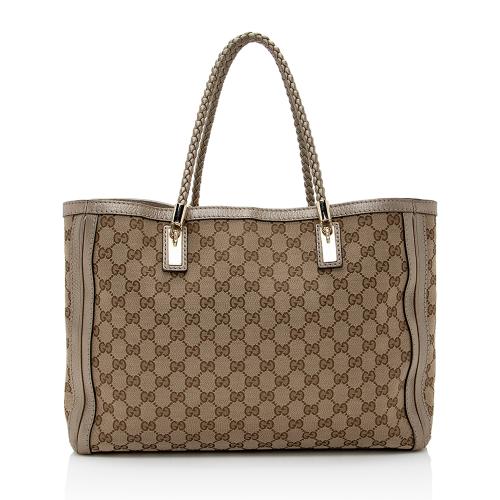 Gucci GG Canvas Metallic Leather Bella Medium Tote