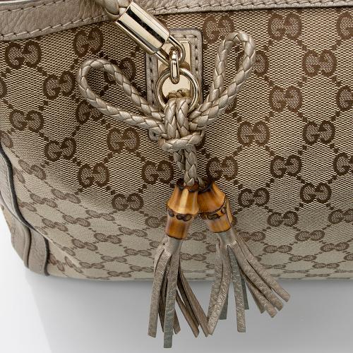 Gucci GG Canvas Metallic Leather Bella Medium Tote