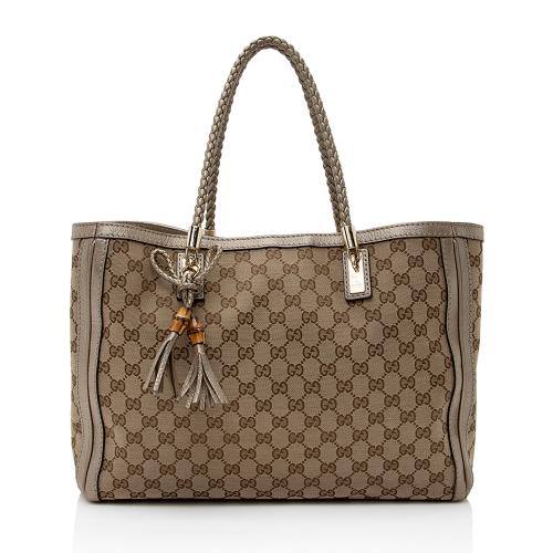 Gucci GG Canvas Metallic Leather Bella Medium Tote