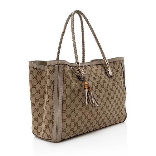 Gucci GG Canvas Metallic Leather Bella Medium Tote