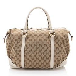 Gucci GG Canvas Horsebit Nailhead Medium Boston Bag