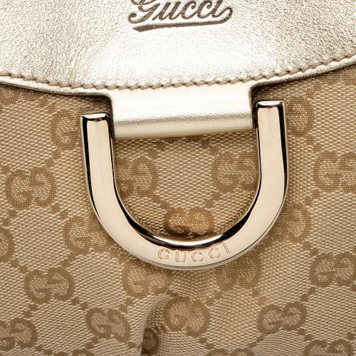 Gucci GG Canvas Metallic Leather D Ring Medium Hobo