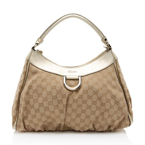 Gucci GG Canvas Metallic Leather D Ring Medium Hobo