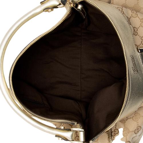 Gucci GG Canvas Metallic Leather D Ring Medium Hobo