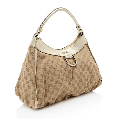 Gucci GG Canvas Metallic Leather D Ring Medium Hobo