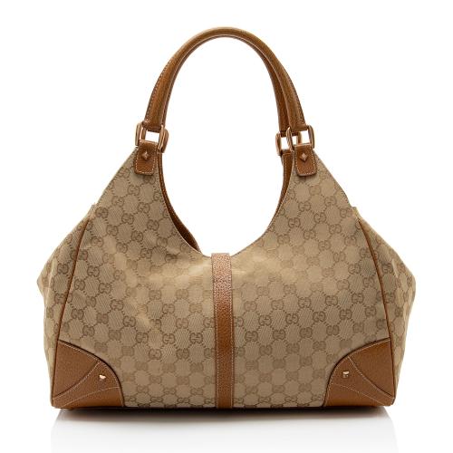 Gucci GG Canvas Nailhead Bardot Large Shoulder Bag